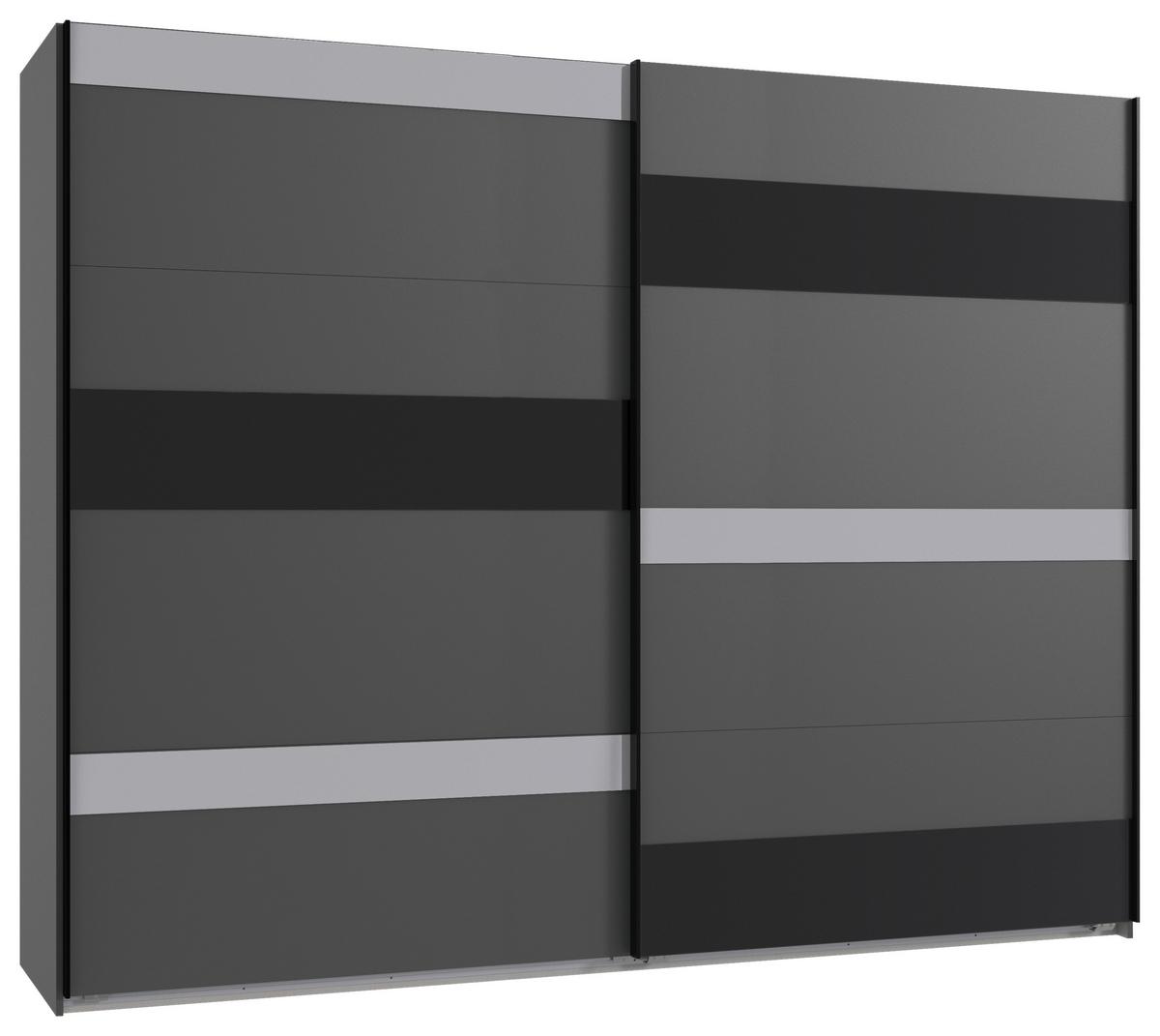 Schwebetürenschrank Monaco Graphitfarben/Schwarz B: 270cm - Hellgrau/Graphitfarben, MODERN, Glas/Holzwerkstoff (270/210/65cm) - MID.YOU