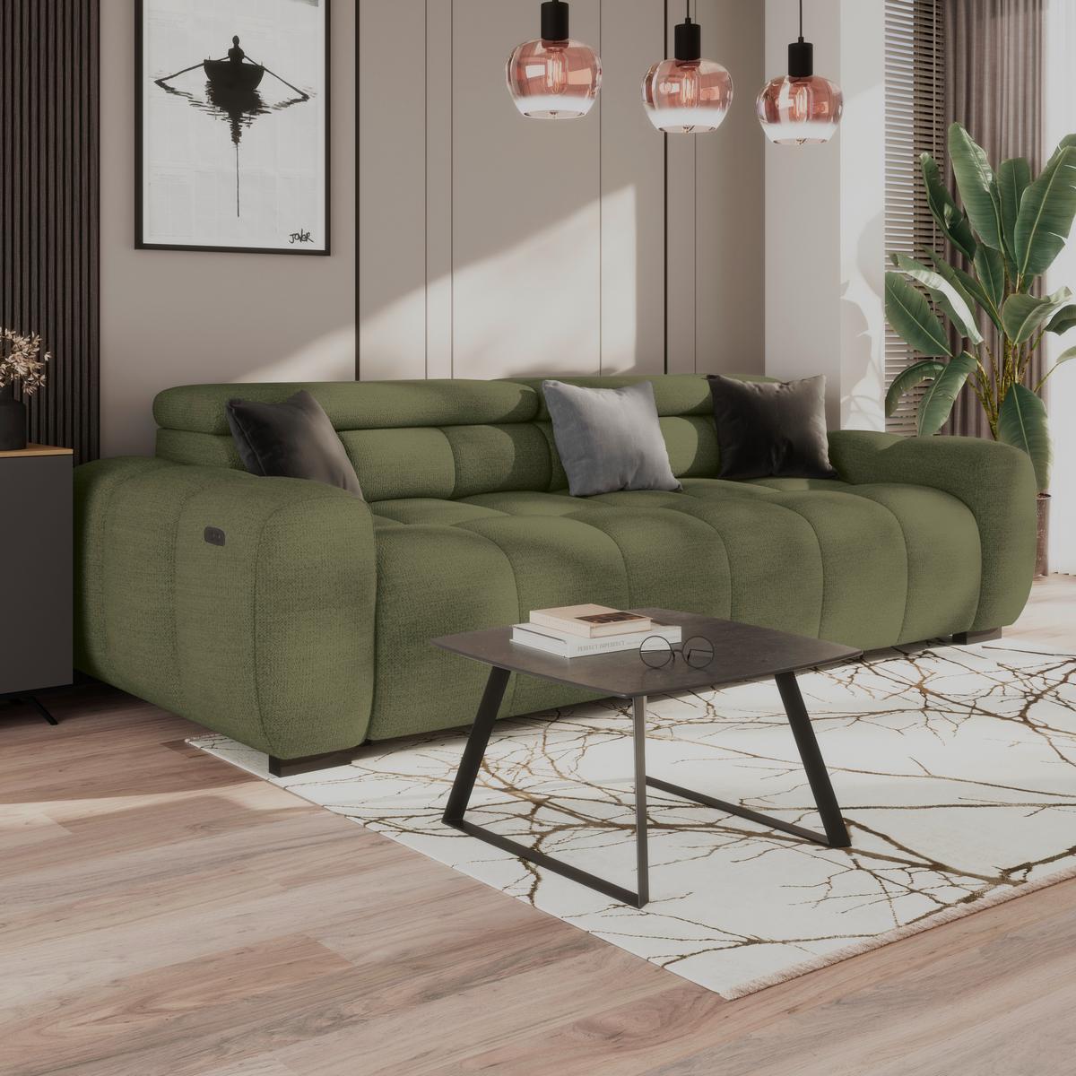 Bigsofa Bull Webstoff dunkelgrün, B: 248 cm - Dunkelgrün/Schwarz, Design, Textil (248/77-97/108cm) - Luca Bessoni