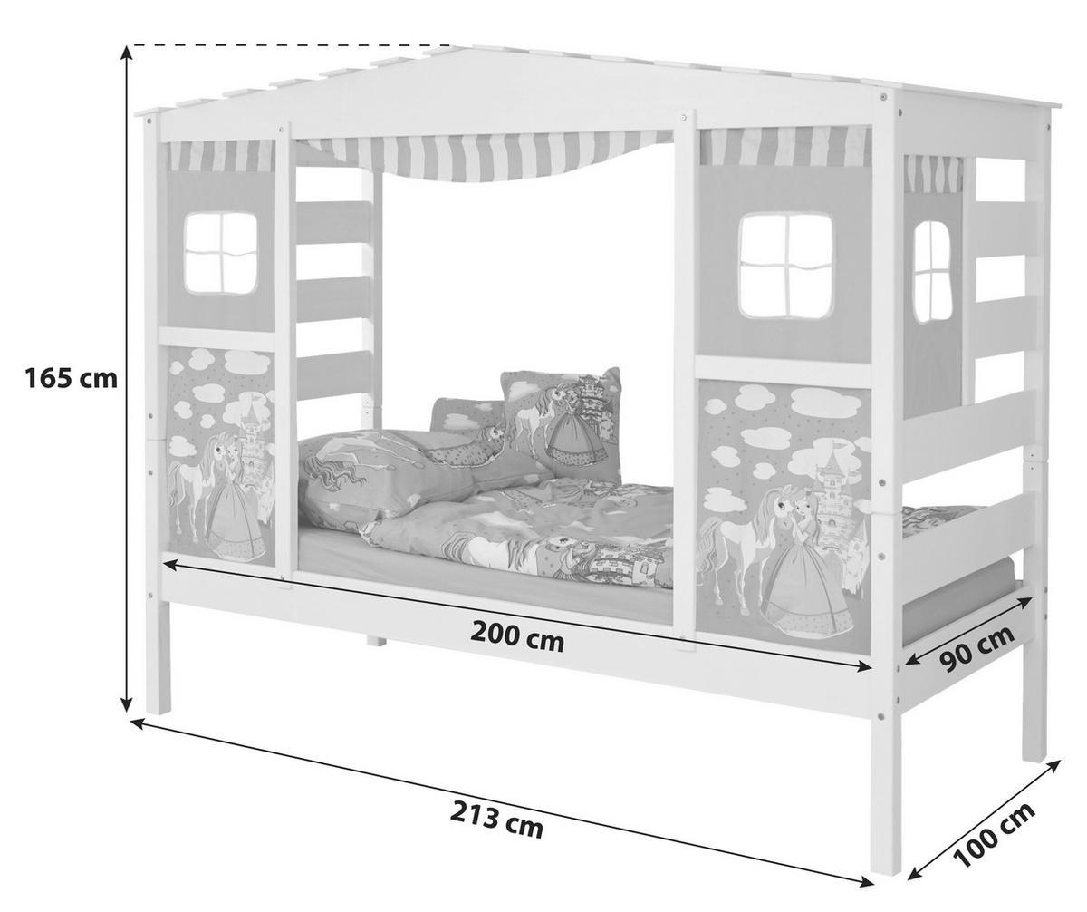 Posteľ v tvare domčeka LIO záves ružový - pink, Modern, drevo (90/200cm) - MID.YOU