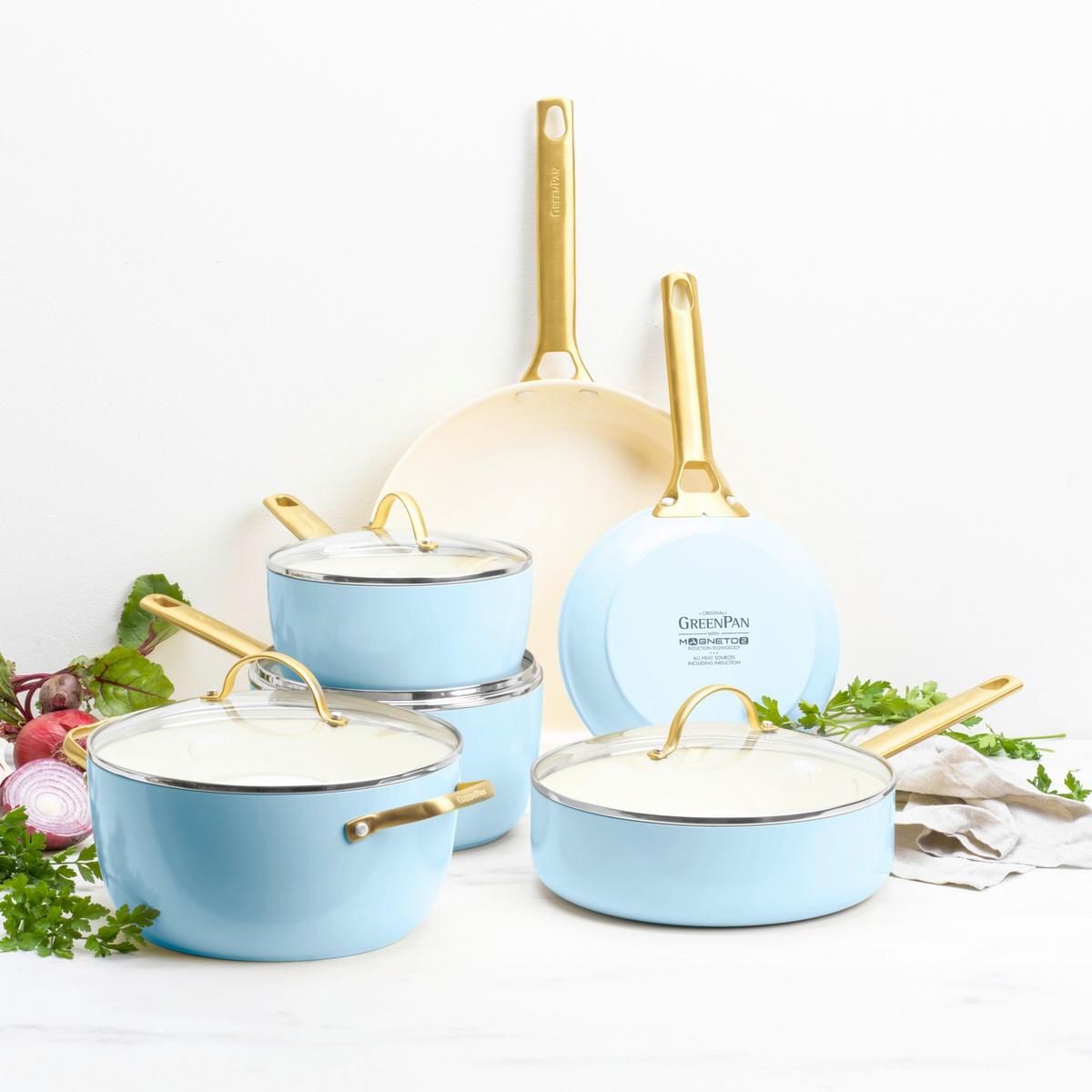 Kochtopfset 6-Teilig. weiß/Gold/Hellblau - Goldfarben/Weiß, Basics, Glas/Metall - GreenPan