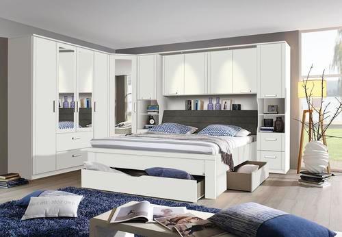 Bett mit Stauraum + Kopfteil Gepolstert 180x200 Lindau Weiß - Weiß/Grau, KONVENTIONELL, Holzwerkstoff/Textil (180/200cm) - Rauch Möbel
