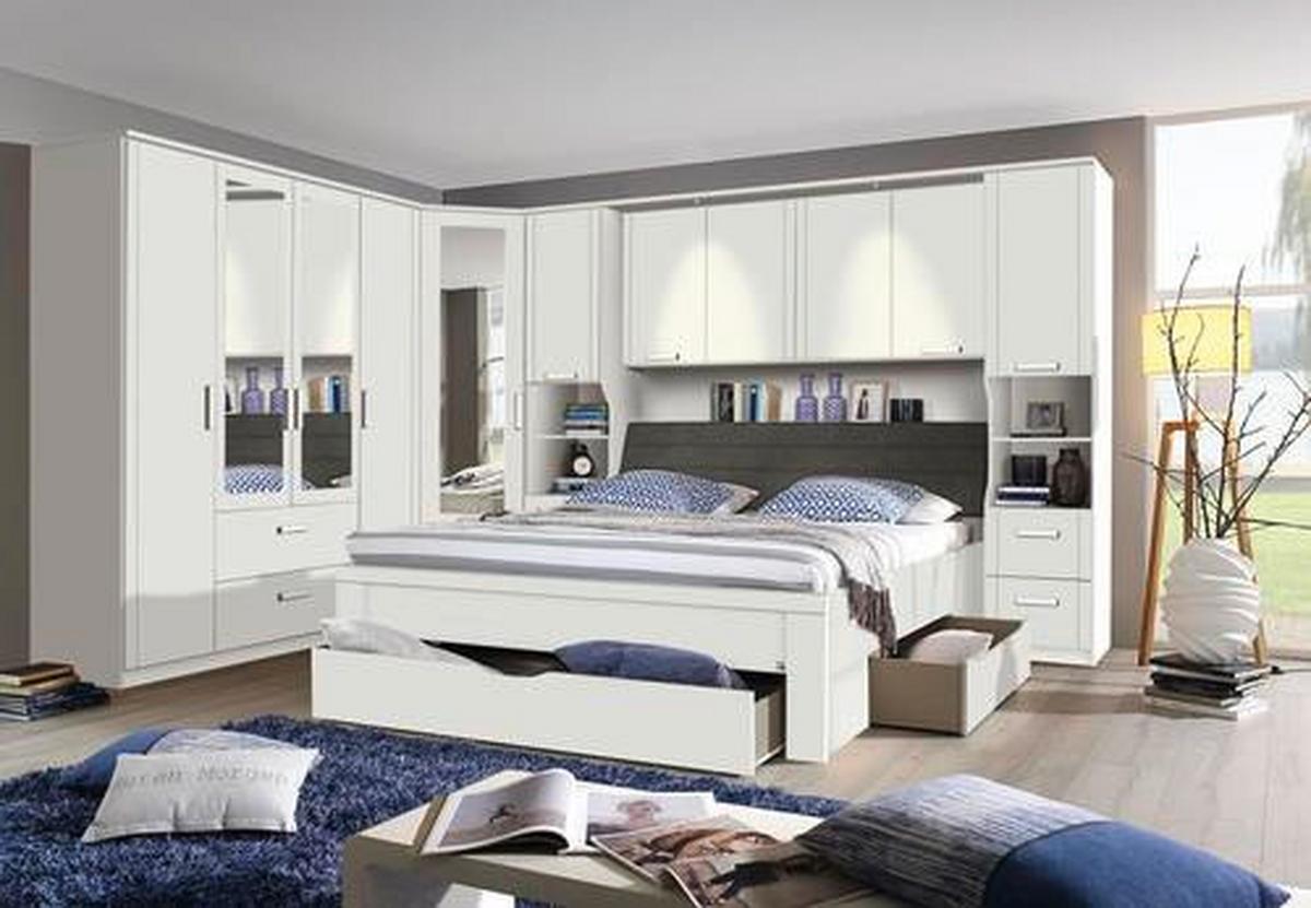 Bett Mit Stauraum + Kopfteil Gepolstert 180x200 Lindau Weiß - Weiß/Grau, KONVENTIONELL, Holzwerkstoff/Textil (180/200cm) - Rauch Möbel
