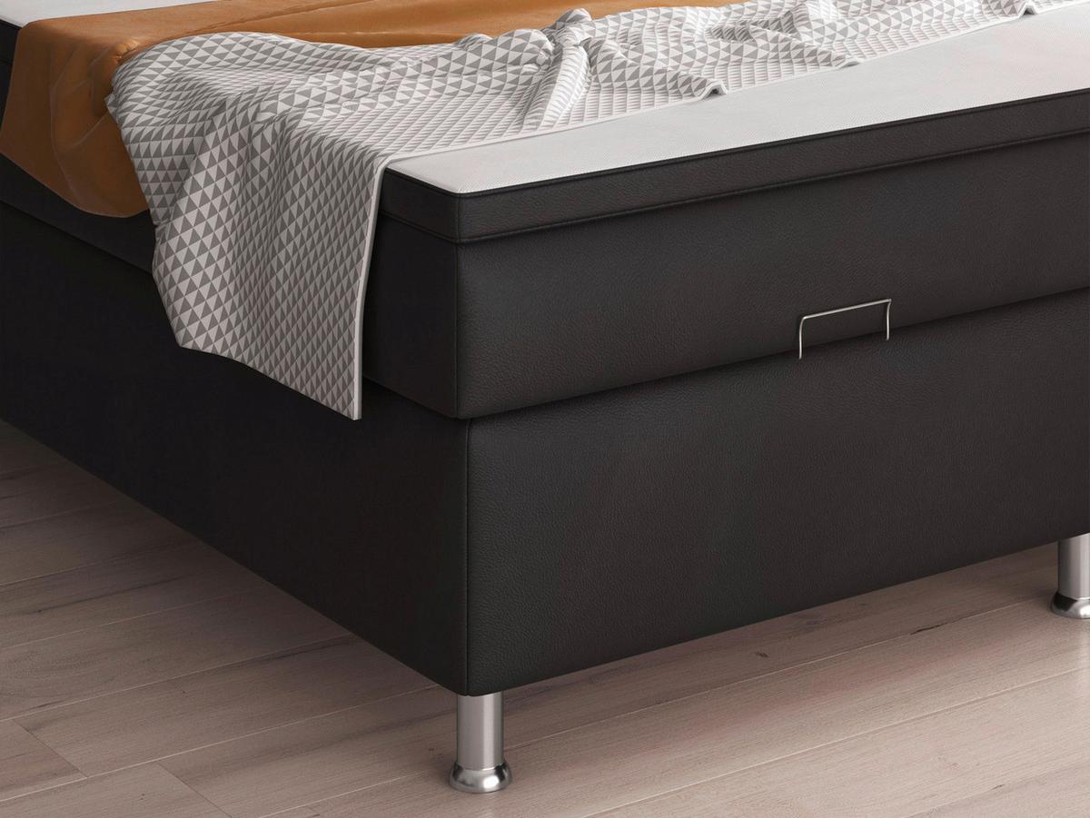 Boxspringbett mit Topper & Bettkasten 180x200 Oslo - Silberfarben/Schwarz, KONVENTIONELL, Leder/Textil (180/200cm) - MID.YOU