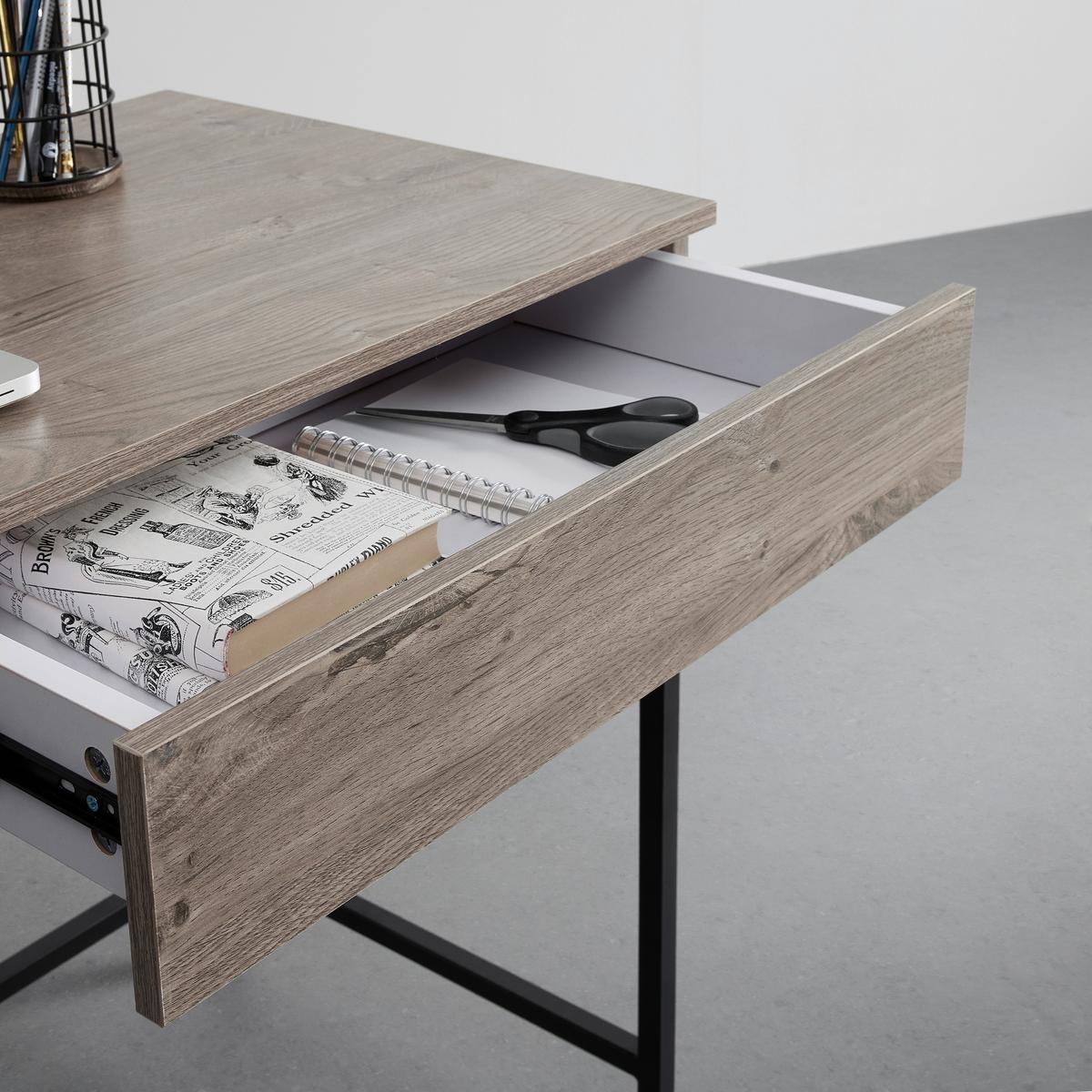 Písací stôl CARA 120x50 cm orech dekor - čierna/farba vlašského orecha, Modern, kov (120/50/76cm) - Bessagi Home