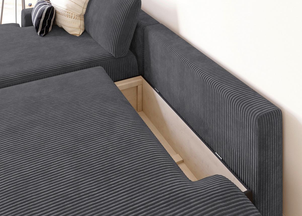 Eckschlafsofa Prag, Anthrazit S: 167x253 Cm - Anthrazit/Schwarz, MODERN, Textil (167/253cm) - Trendmanufaktur