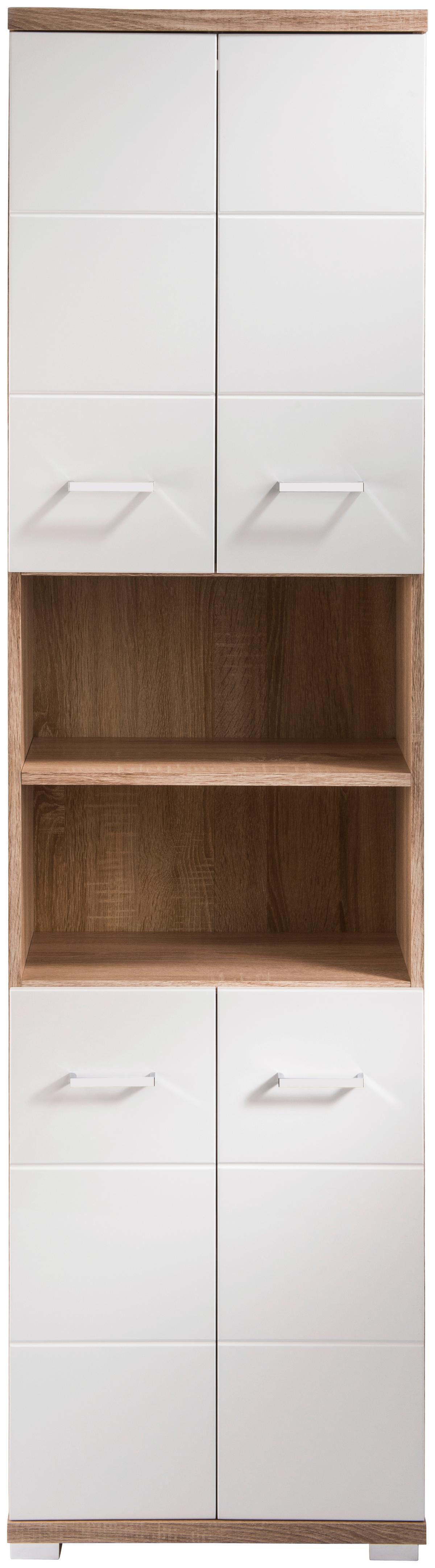Hochschrank Nebraska06 B: 50 cm Weiß - Chromfarben/Weiß Hochglanz, MODERN, Holzwerkstoff (50/192/31cm) - MID.YOU