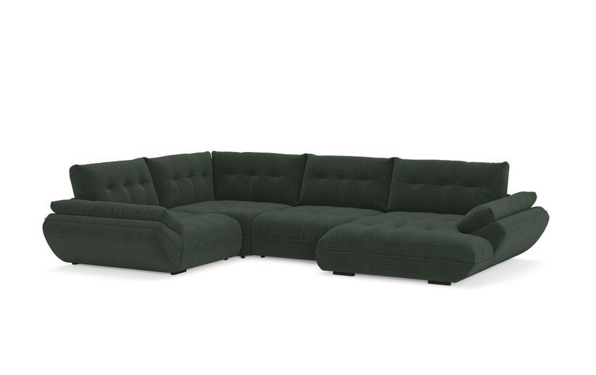 Sedací souprava VIVO U, levá, lesní zelená žinylka - černá/lesní zelená, Moderní, textil/plast (293/402/179cm)