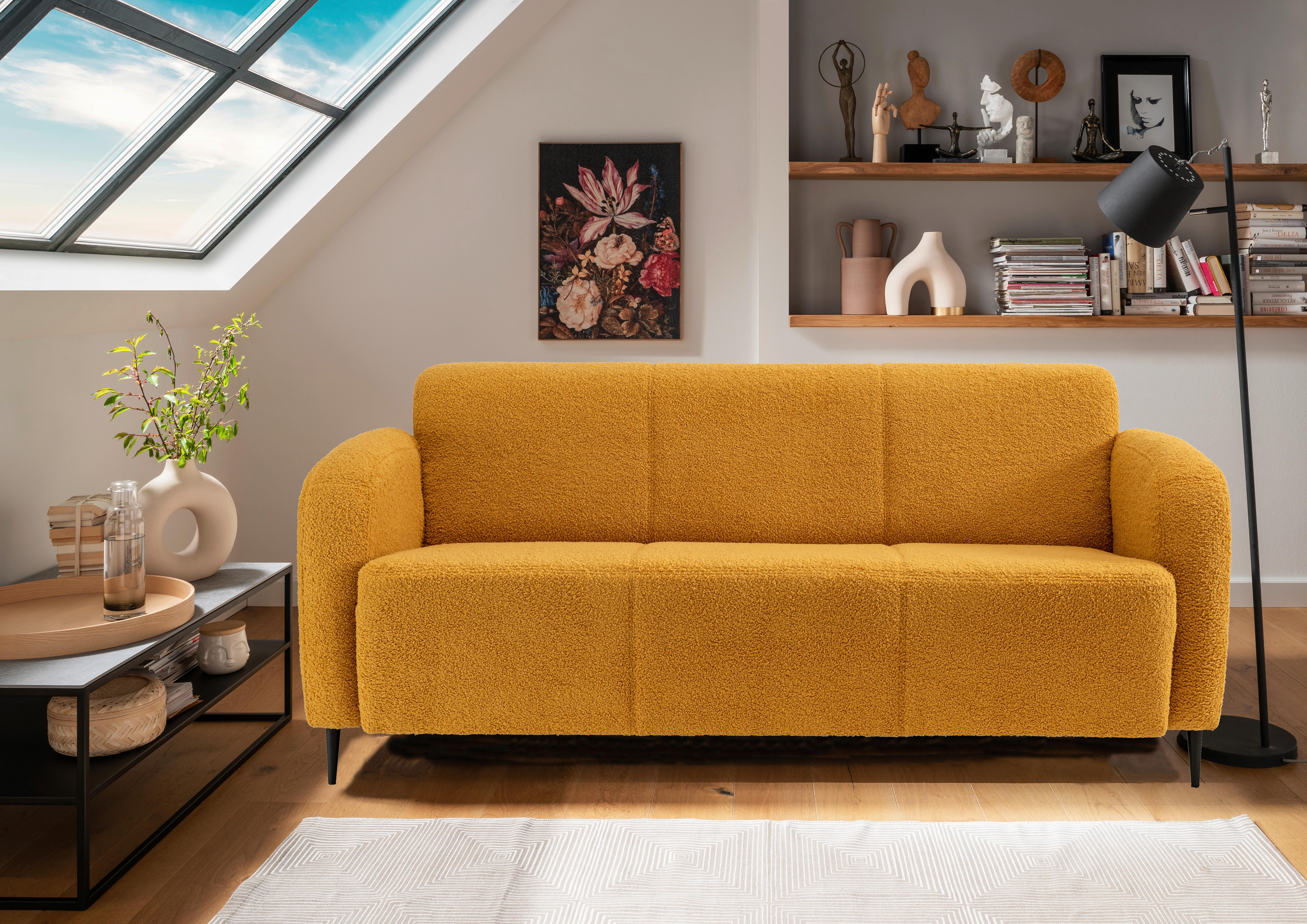 3-Sitzer-Sofa Marone Gelb Teddystoff - Gelb/Schwarz, MODERN, Textil (180/76/90cm) - Livetastic