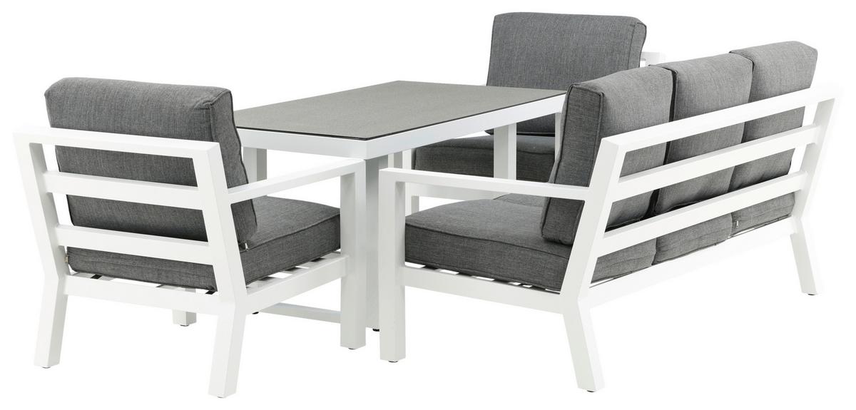 Loungegarnitur 4-tlg Barcelona Metall Mit Kissen - Weiß/Grau, Basics, Textil/Metall - Gardenson