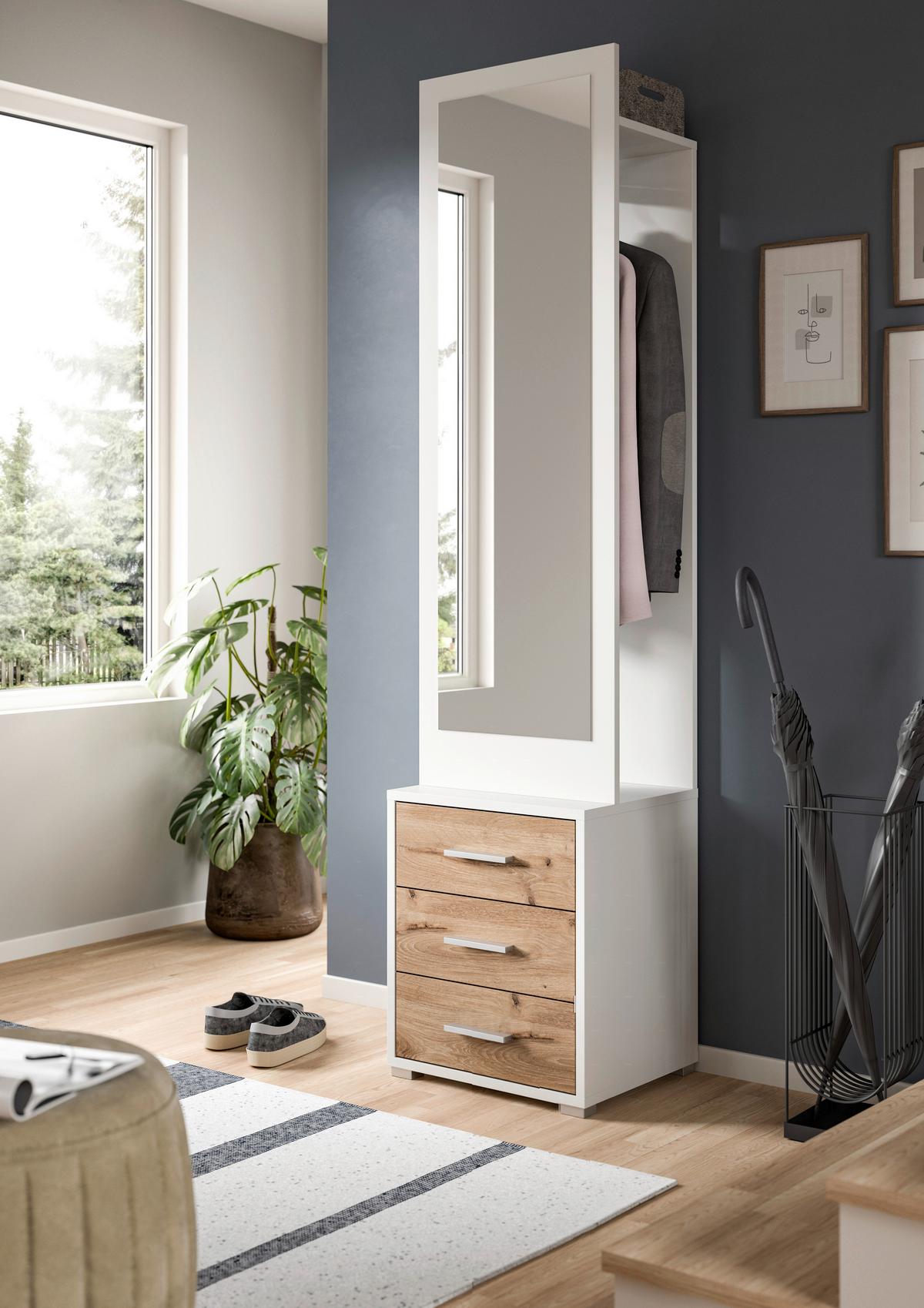 Garderobe Polo 2-teilig Eiche Dunkel/weiß B: 45 Cm - Eiche dunkel/Weiß, Design, Holzwerkstoff (45/190/38cm) - Livetastic