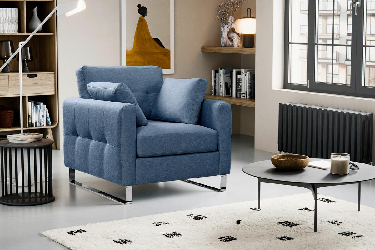 1,5-Sitzer Hera Dunkelblau B: 93cm - Chromfarben/Dunkelblau, Basics, Holz/Textil (93/92/94cm) - MID.YOU