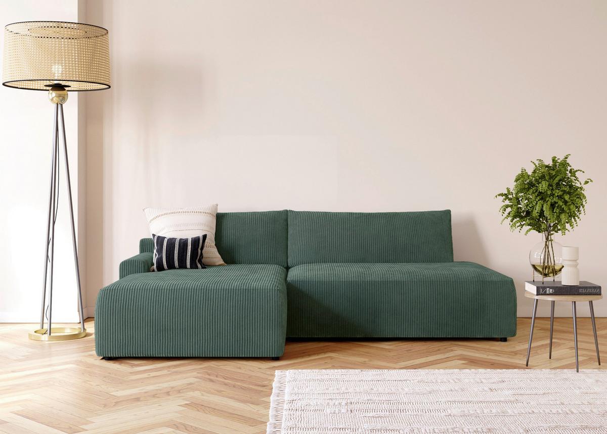 Eckschlafsofa Prag, D. Grün S: 167x253 - Dunkelgrün/Schwarz, MODERN, Textil (167/253cm) - Trendmanufaktur