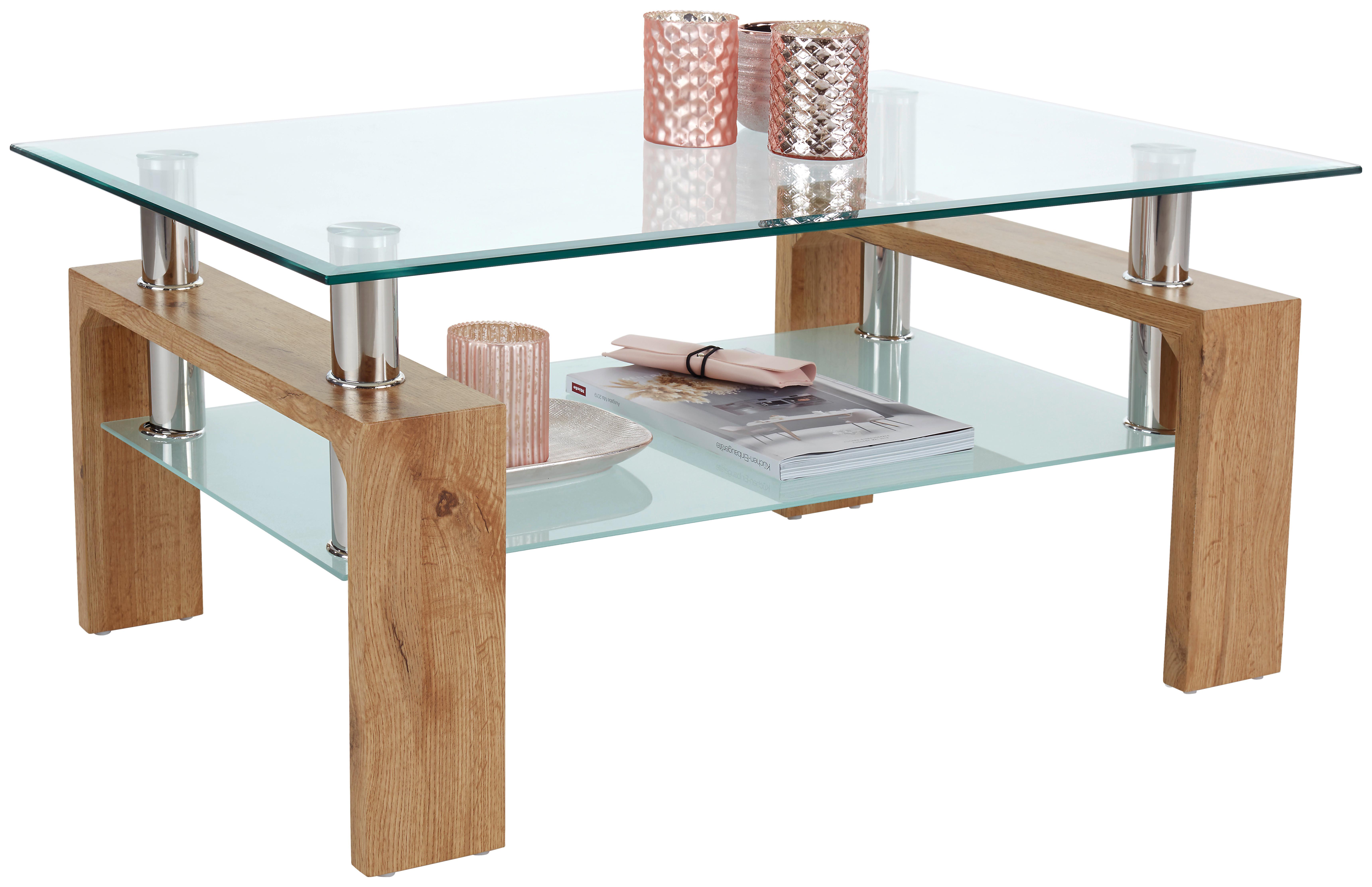 Couchtisch Glas Mit Ablageflächen Silvia, Dekor - Klar/Eichefarben, MODERN, Glas/Holzwerkstoff (100/45/60cm)
