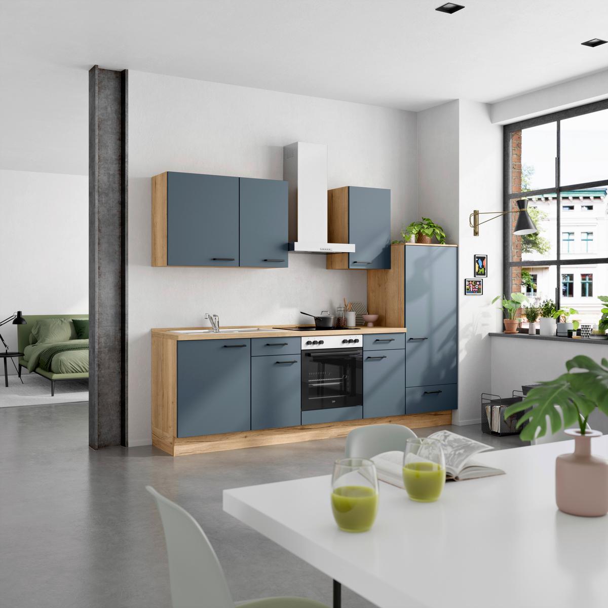 Küchenleerblock Easytouch Low-Line, L6 Rechts - Blau/Eichefarben, MODERN, Holzwerkstoff (270cm) - Nobilia