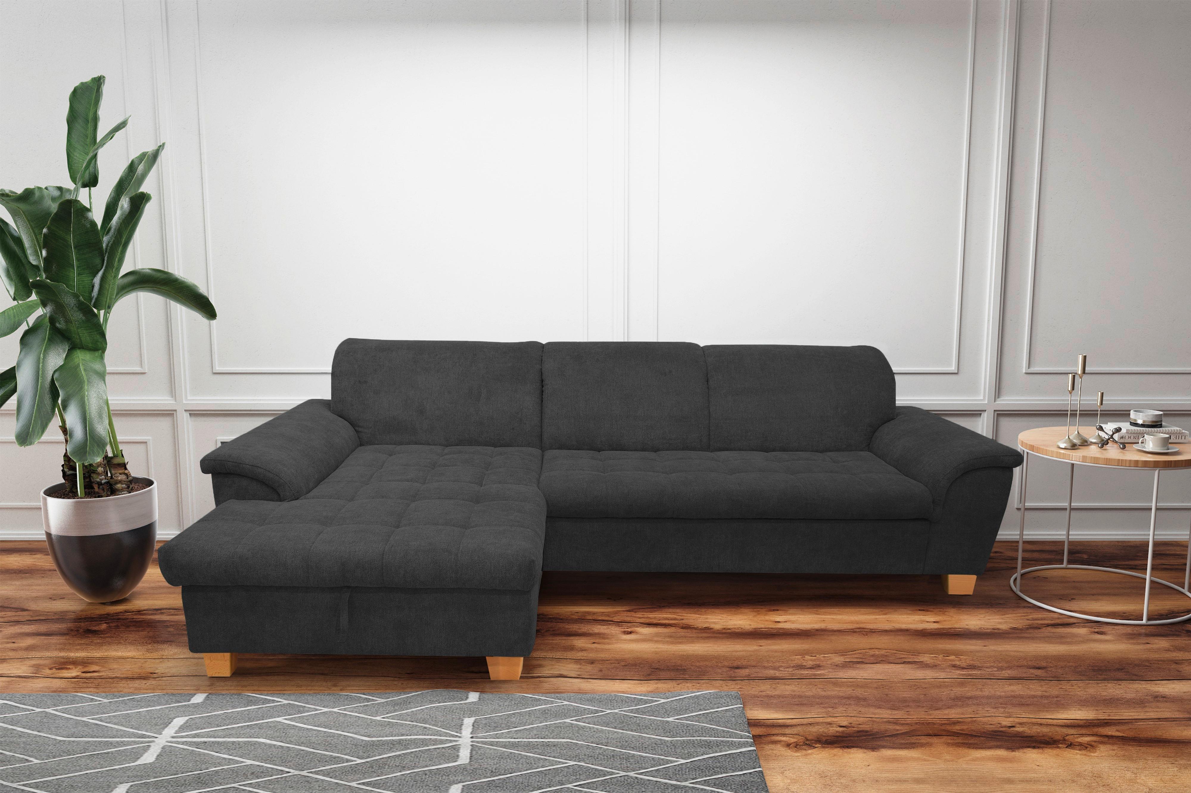 Ecksofa Mit Schlaffunktion & Bettkasten Franzi Dunklegrau - Eichefarben/Dunkelgrau, KONVENTIONELL, Textil (170/279cm) - MID.YOU