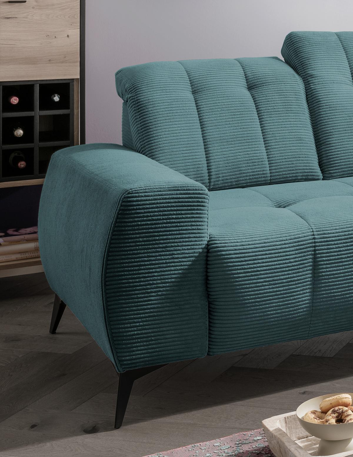 Ecksofa mit USB Anschluss Sano, Petrol, S: 261x200 cm - Petrol/Schwarz, MODERN, Textil (261/200cm) - Livetastic