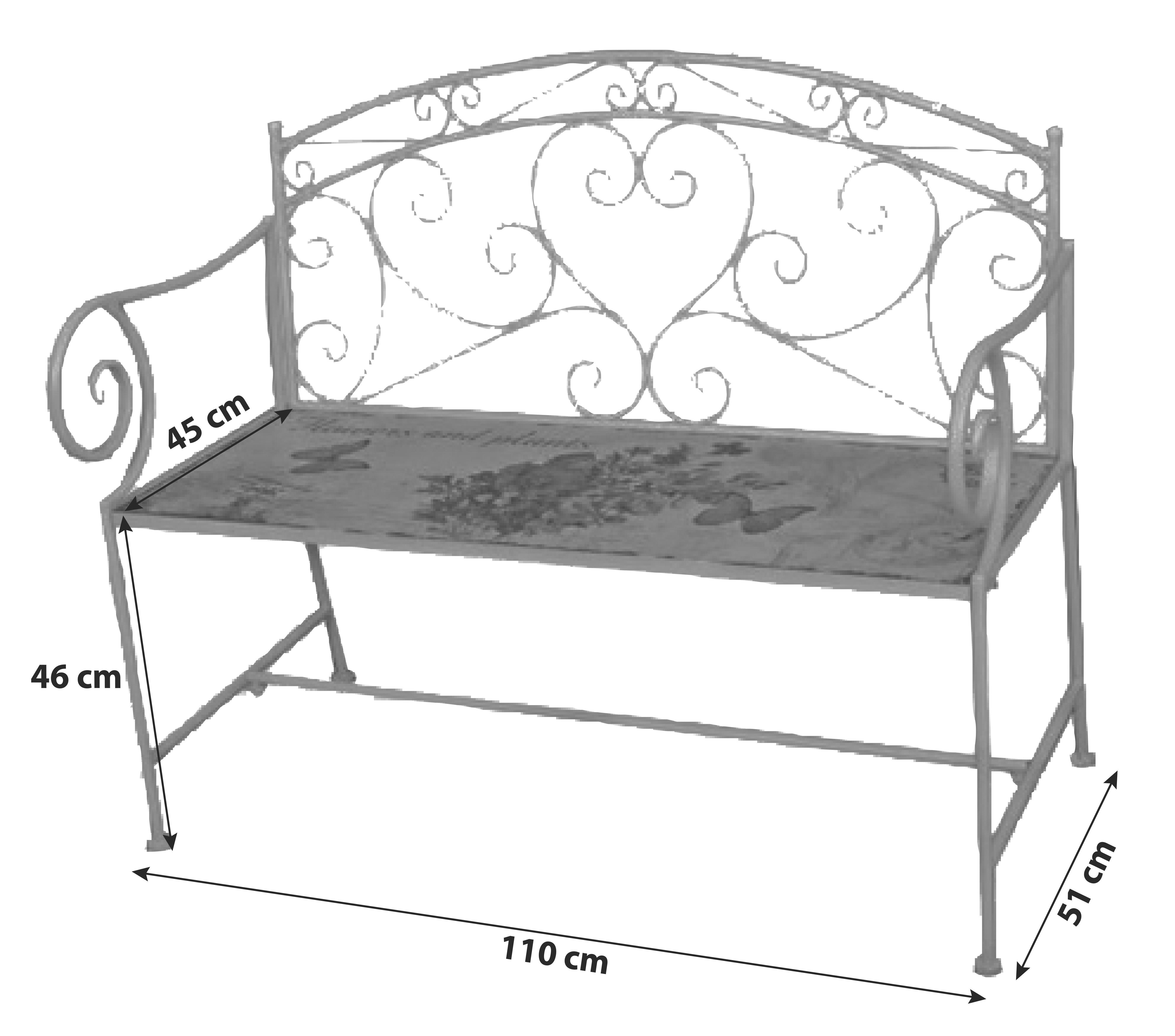 Gartenbank Metall 2-sitzer Floral Mit Blumendekor - Weiß, Basics, Metall (110/92/51cm)