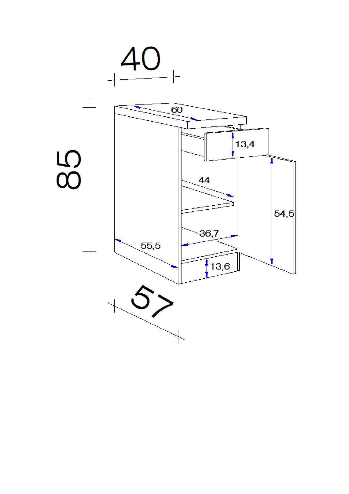 & mit cm) (40 Lade Drehtür Küchenunterschrank