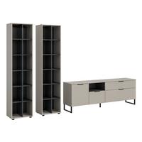 WOHNWAND Noida Kaschmirfarben B: 305cm - Kaschmir/Schwarz, Design, Holzwerkstoff (305/192/41cm) - Livetastic