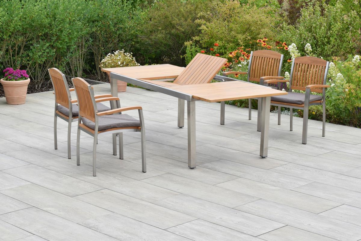 Gartenset Keros - Silberfarben/Naturfarben, MODERN, Holz/Textil - Gardenson