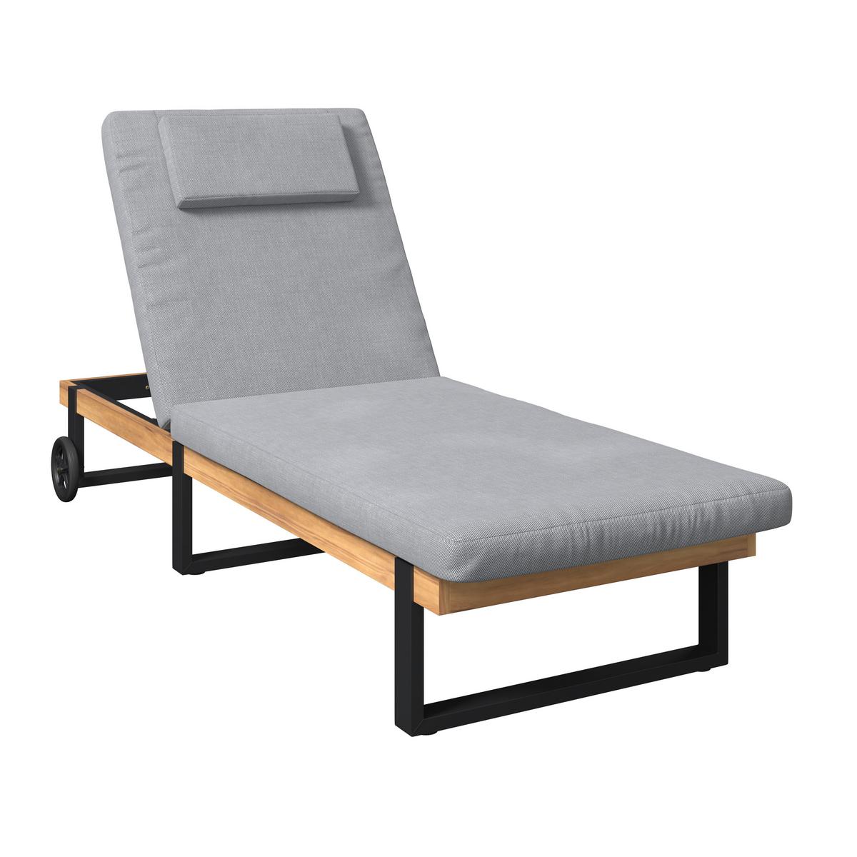 Sonnenliege Malibu - Grau, MODERN, Holz/Textil (200/95/65cm) - Beldano