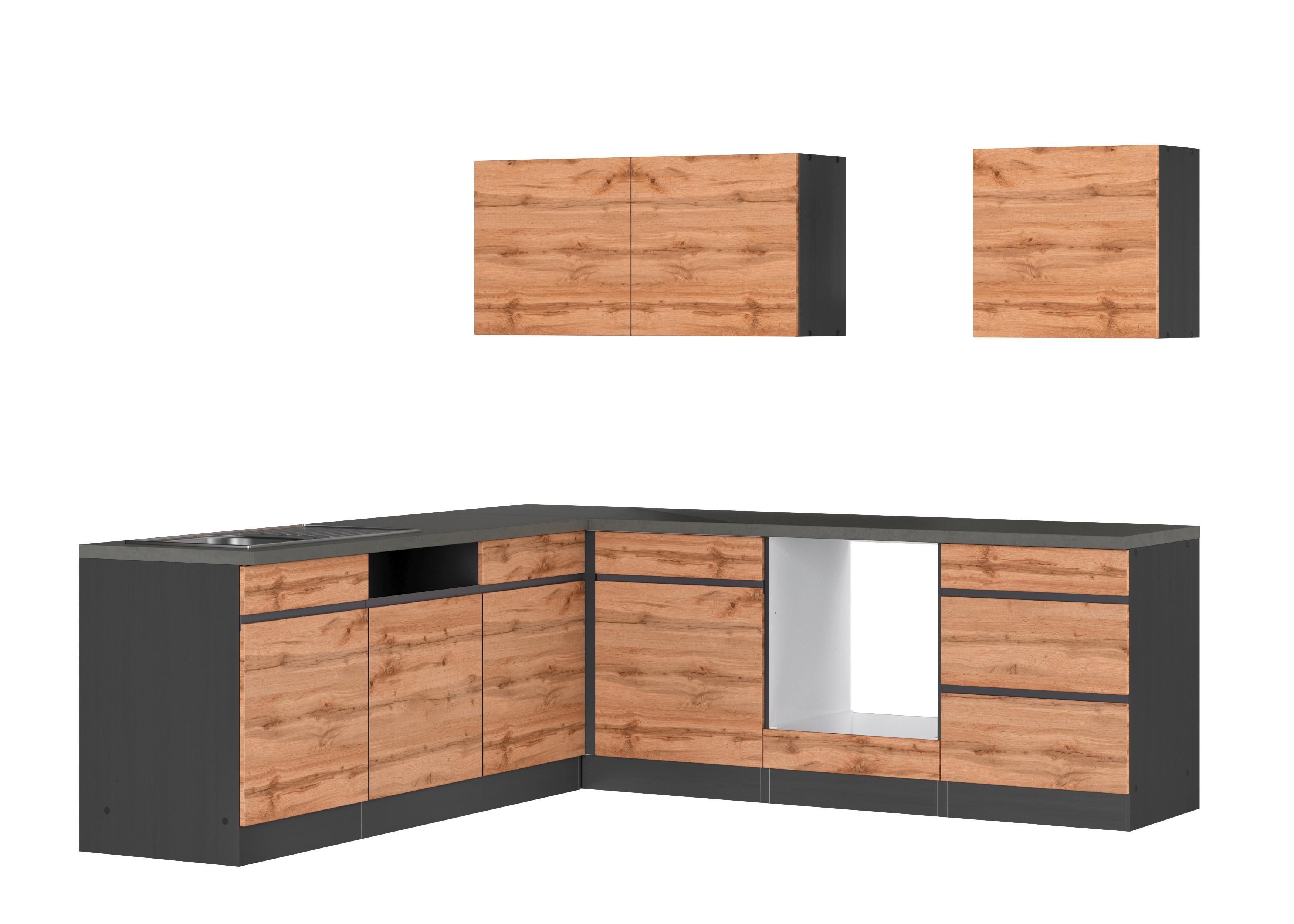 Eckküche Turin ohne Geräte 240x240 cm Graphit/Eiche Dekor - Eiche Wotan, Design, Holzwerkstoff (240/240cm) - Held