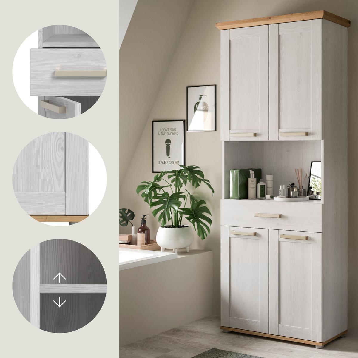 Hochschrank Verona Eiche Dekor /Lärchefarben B: 74cm - Silberfarben/Lärchefarben, Trend, Holzwerkstoff (74/187/34cm) - MID.YOU
