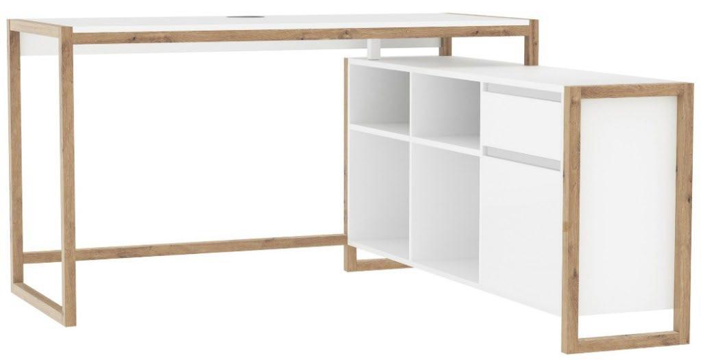 Eckschreibtisch Denver Weiß/ Eiche Artisan D. L: 139cm
