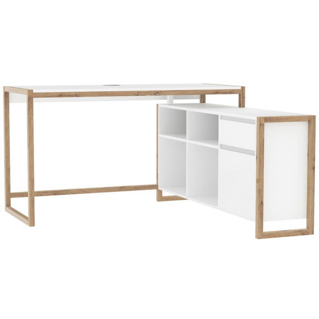 Eckschreibtisch Denver Weiß/ Eiche Artisan D. L: 139cm