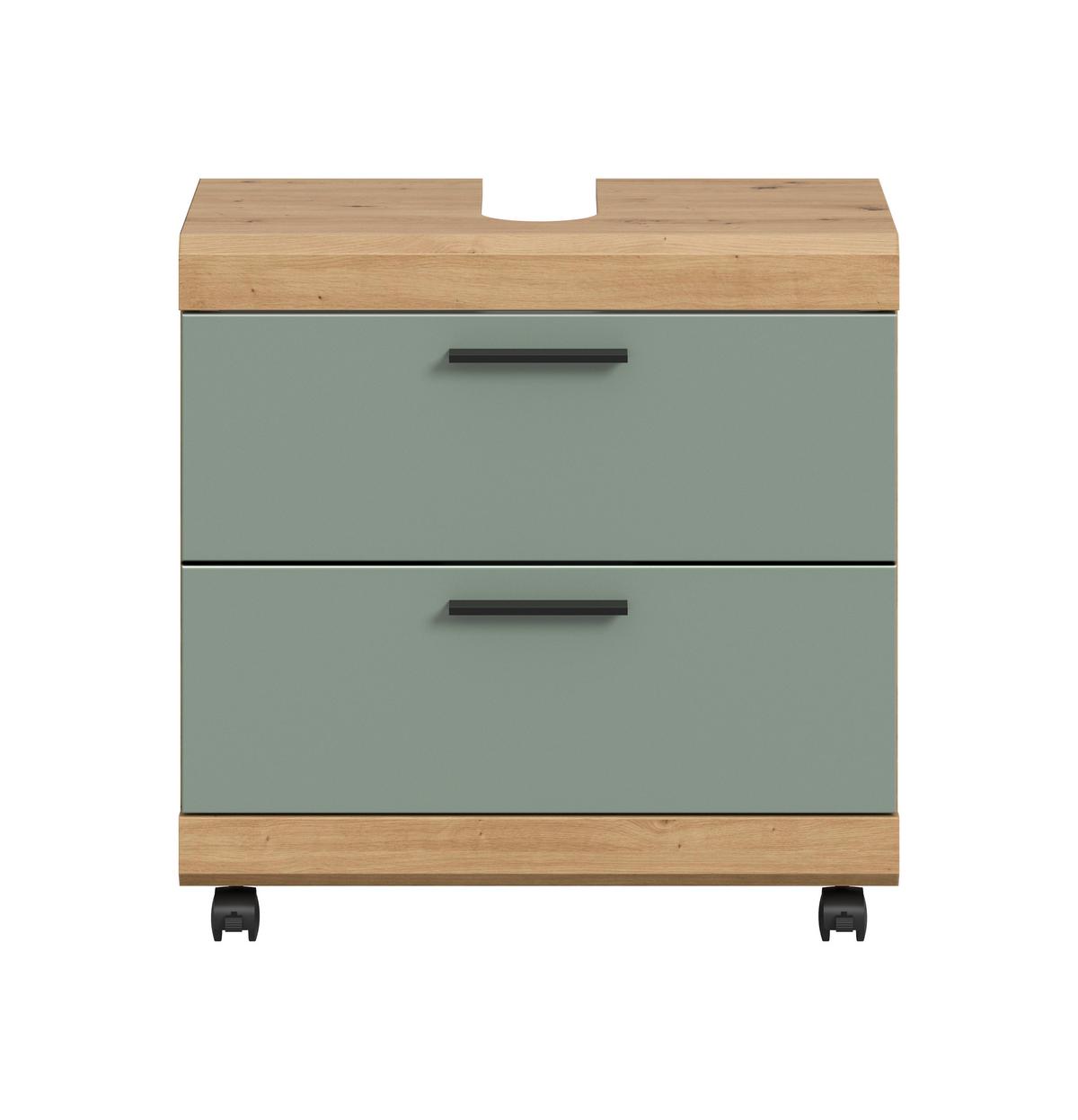 Waschbeckenunterschrank Scout Salbeigrün/Eiche Dekor B: 60cm - Salbeigrün/Schwarz, Trend, Holzwerkstoff (60/60/34cm) - MID.YOU