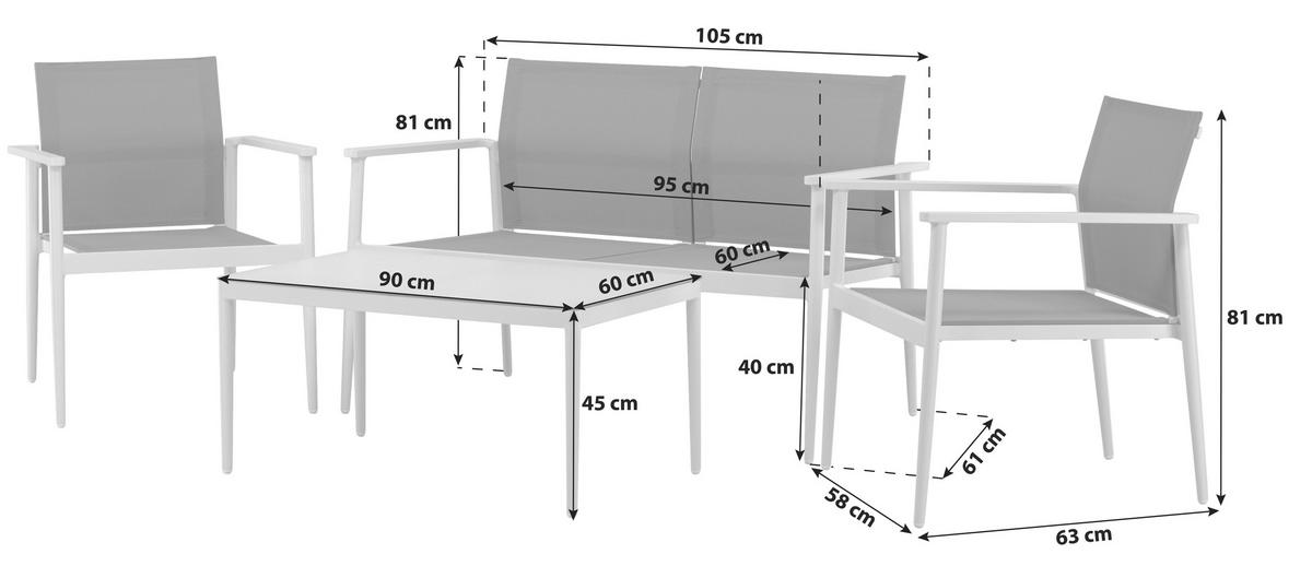 Gartengarnitur 4-Tlg. Break Aluminium/Glas - Schwarz, KONVENTIONELL, Glas/Textil - Gardenson