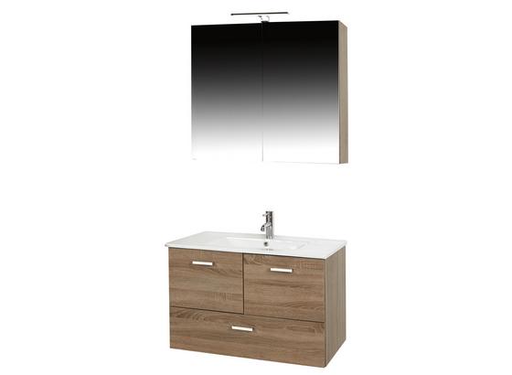 Kúpelňa Bergamo - farby dubu/biela, Konvenčný, drevený materiál/keramika (80/190/46cm) Kúpelňa Bergamo - farby dubu/biela, Konvenčný, drevený materiál/keramika (80/190/46cm)