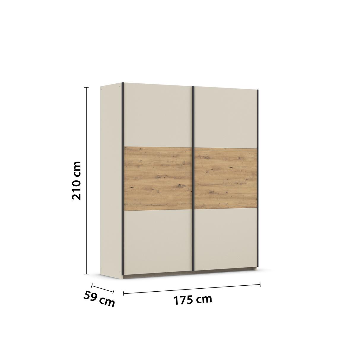 Schwebetürenschrank Neo Champagner Eiche Artisan Dekor - Champagner/Eiche Artisan, MODERN, Holzwerkstoff (175/210/59cm) - Rauch Möbel