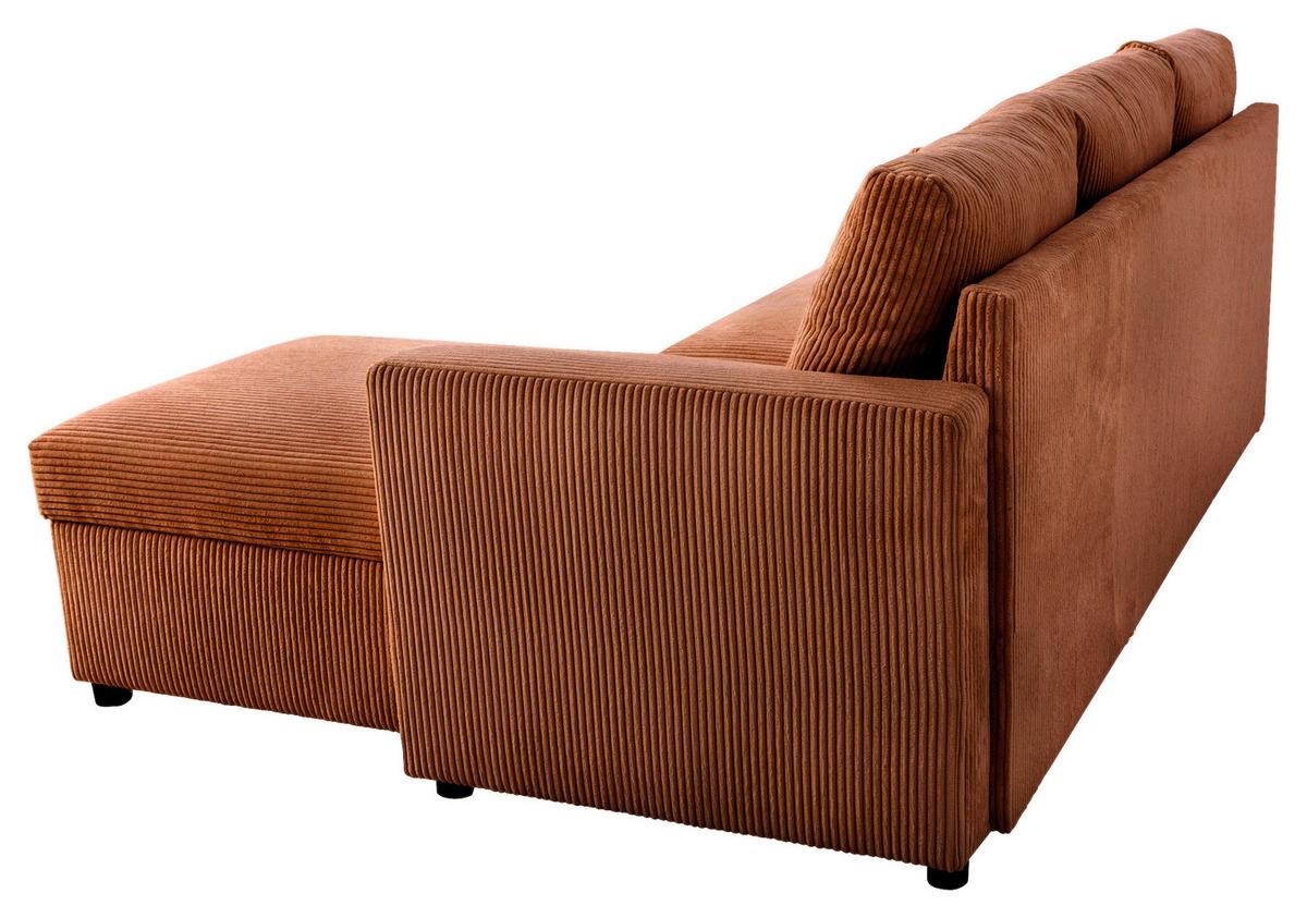 Ecksofa mit Schlaffunktion Paris Terracottacord 215x145cm - Terracotta, Basics, Holz/Holzwerkstoff (215/145cm)
