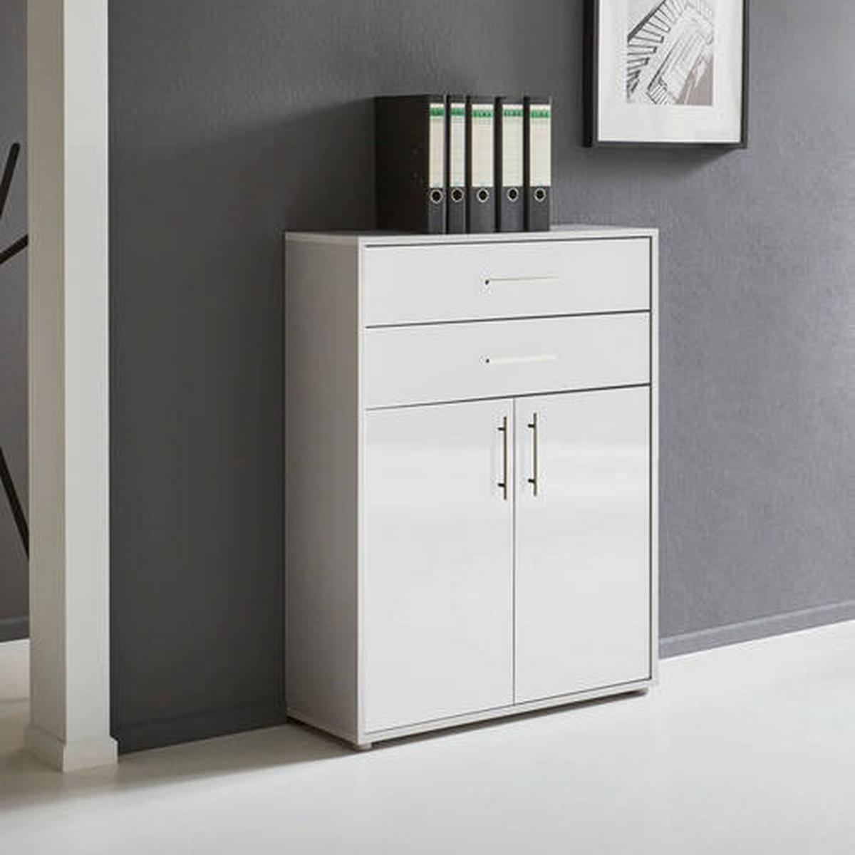 Aktenschrank Holzwerkstoff Grau/Weiß B: 84,5 cm - Weiß Hochglanz/Grau, MODERN, Holzwerkstoff (84,5/114/33cm) - MID.YOU