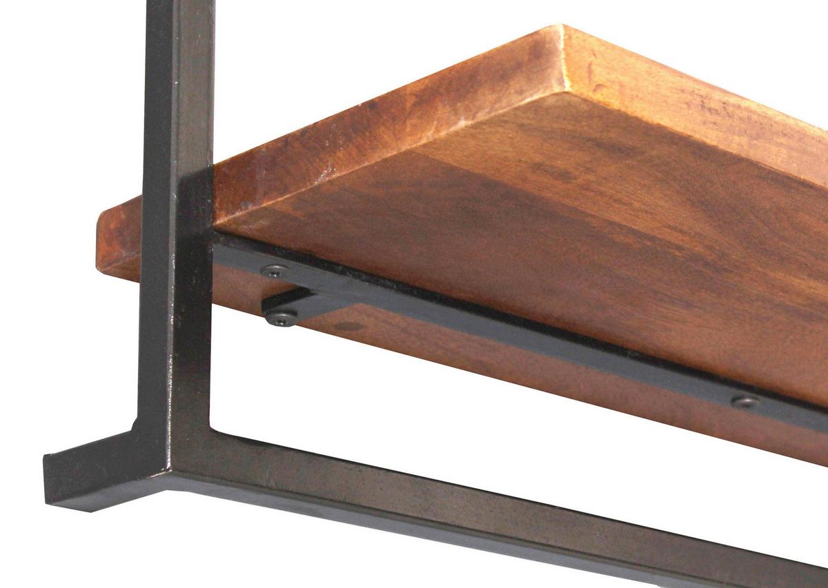 Wandregal Mangoholz/Schwarz B: 65cm - Schwarz/Naturfarben, Design, Holz/Metall (65/35/25cm) - MID.YOU