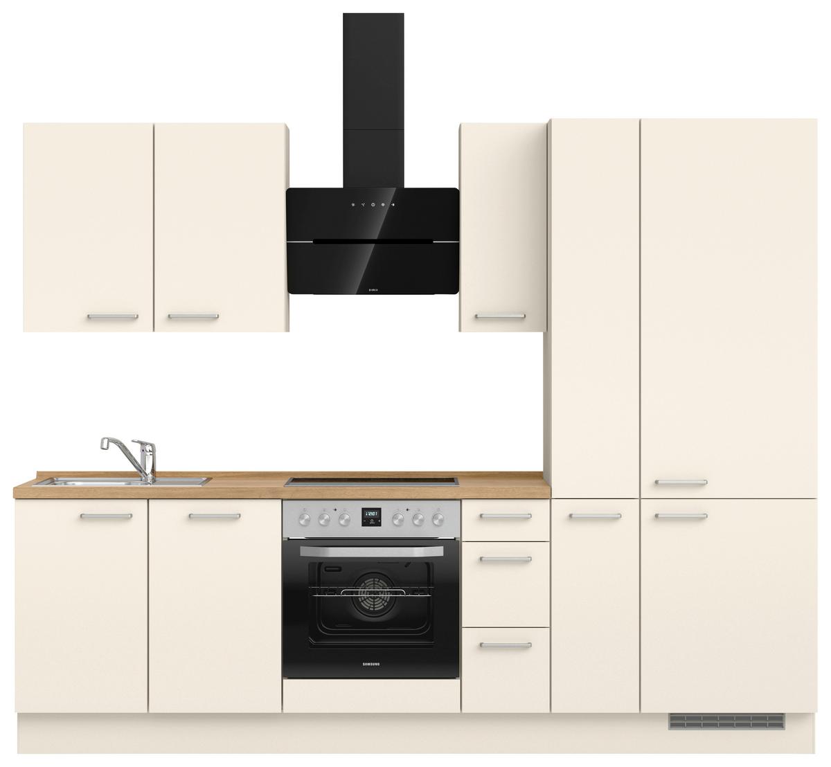Kuchyňská linka 270 cm, magnoliová supermatná - barvy dubu/magnolie, Moderní, kov/kompozitní dřevo (270cm) - Nobilia