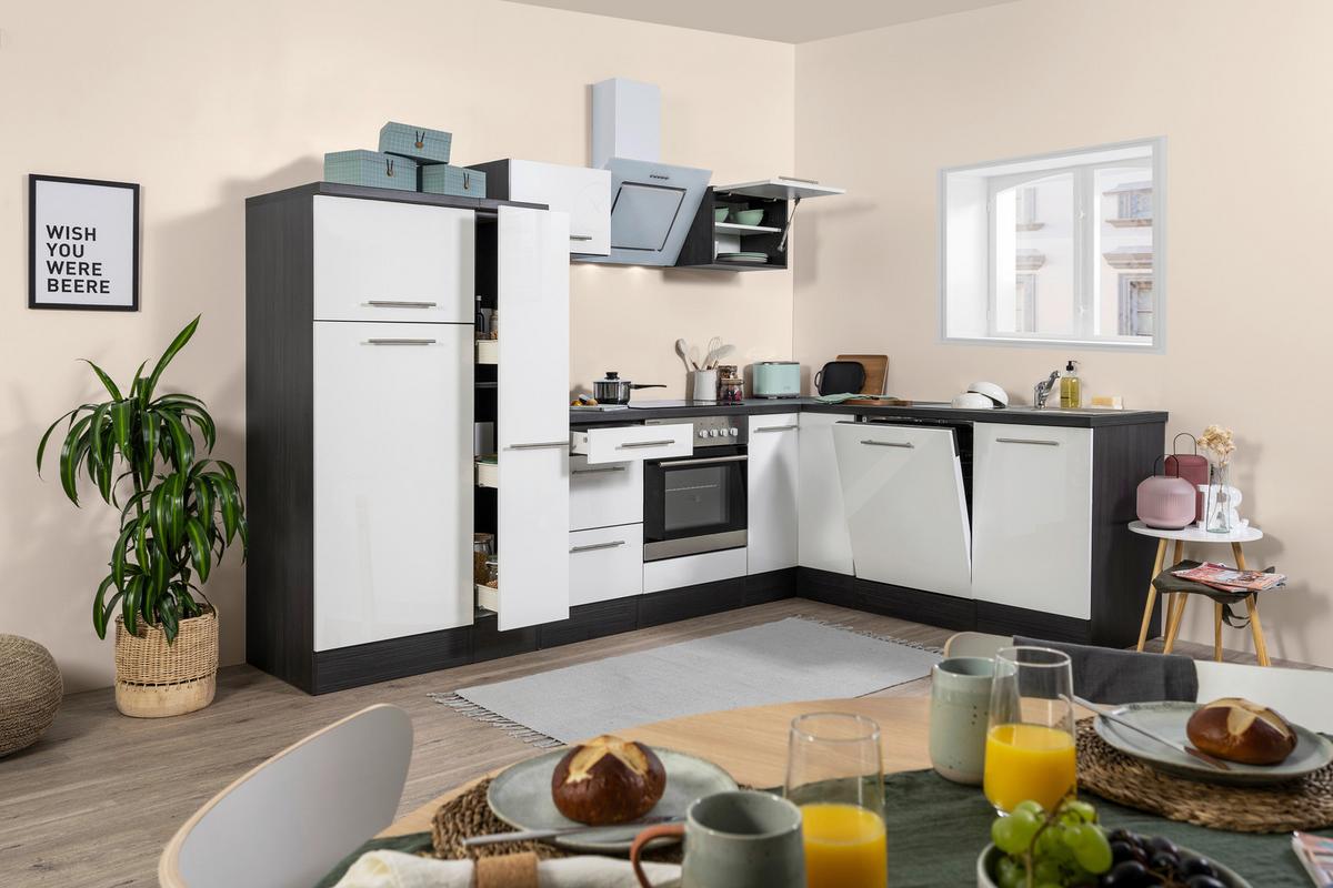 Eckküche Rp290ewc Mit Geräten 290x200 Cm Weiß - Eichefarben/Eiche grau, Basics, Holzwerkstoff (290/200cm) - Respekta