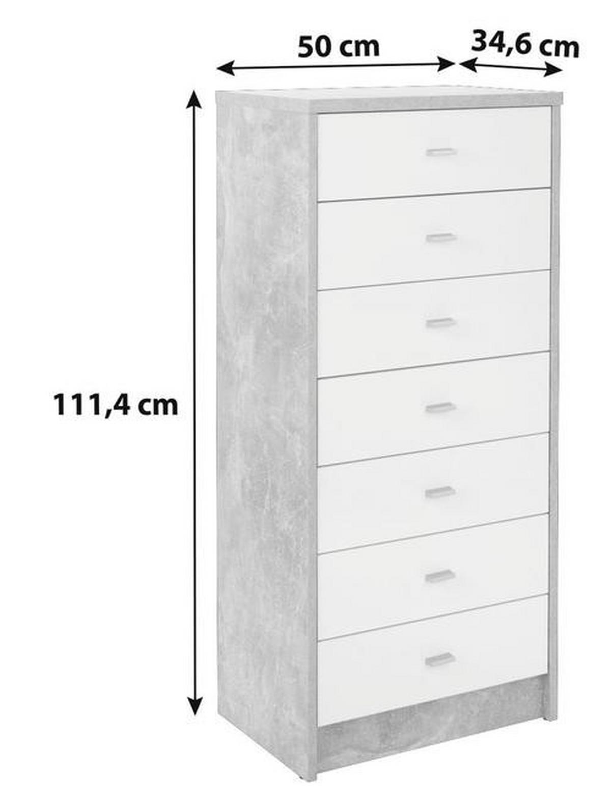 Kommode B 50cm 4-You New, Beton Optik/Weiß - Weiß/Grau, MODERN, Holzwerkstoff (50/111,4/34,6cm)