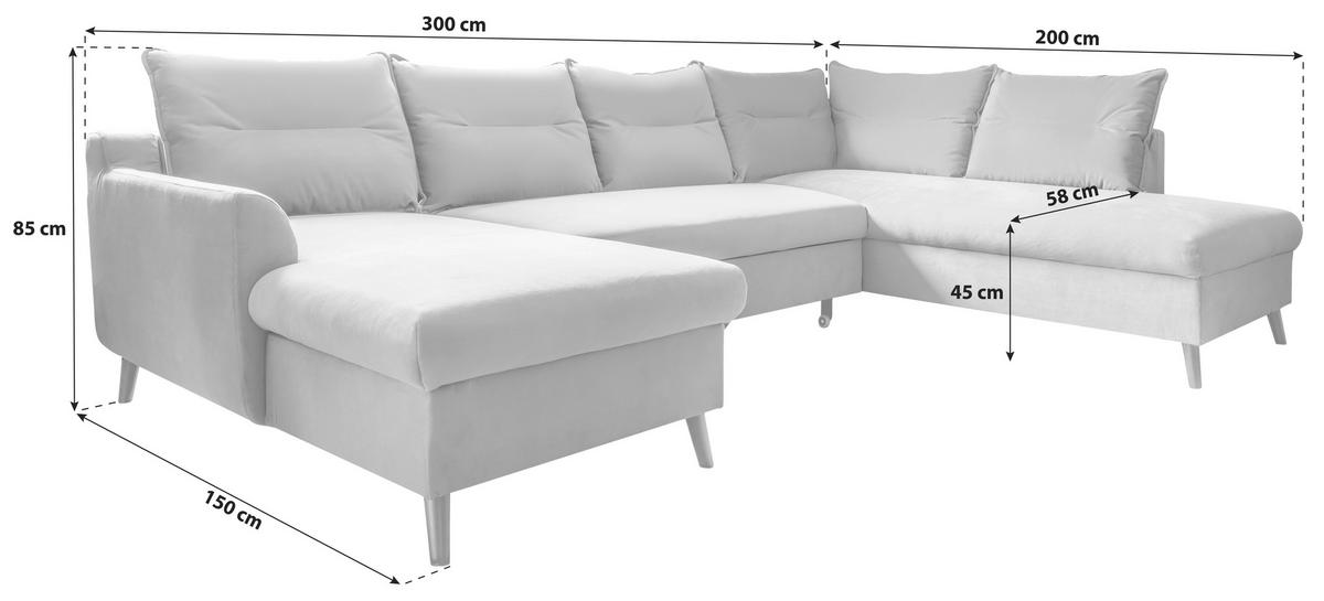 Sedací souprava ISABELLA U, světle šedá barva - černá/světle šedá, Basics, dřevo/textil (150/300/200cm) - MID.YOU