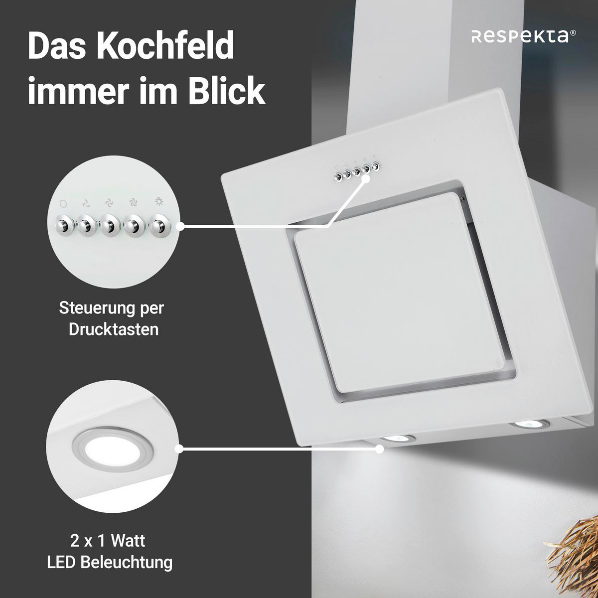 Dunstabzugshaube Svea Weiß B: 60 cm, Led - Weiß, Trend, Glas/Metall (60/73,9-111,9/35cm) - Respekta