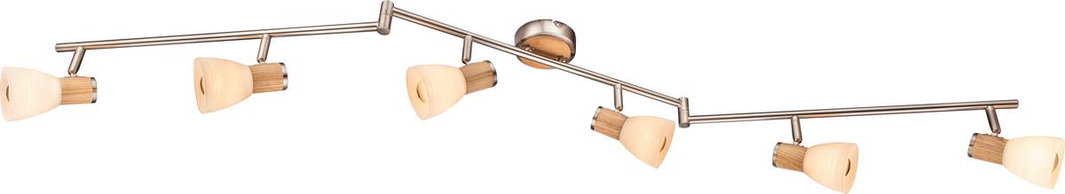 Strahler Gylfi 6-Flammig verstellbar L: 145 cm - Nickelfarben, LIFESTYLE, Glas/Naturmaterialien (145/18cm) - Globo