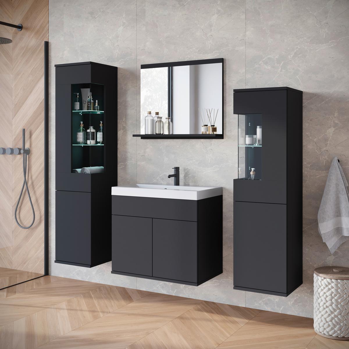 Badezimmer Narobi Schwarz B: 120,4 cm - Schwarz/Weiß, Trend, Glas/Keramik (120,4cm) - P & B