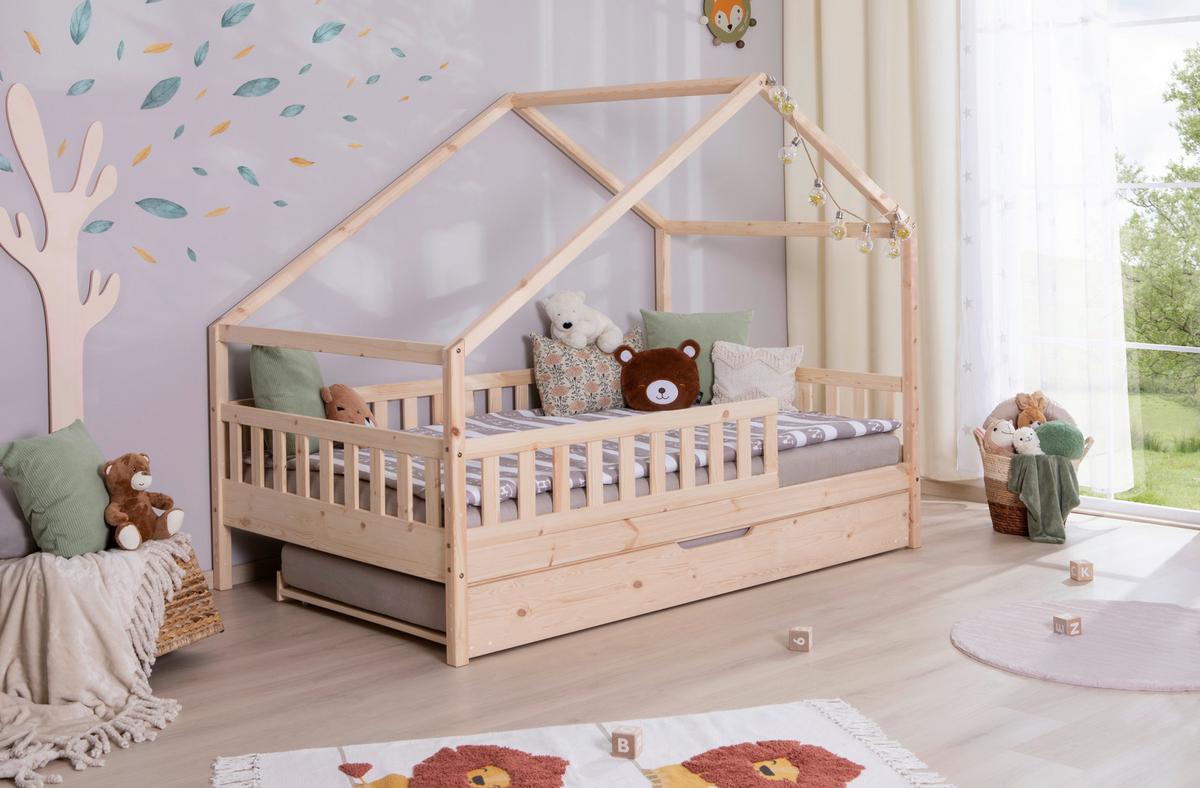 Hausbett Lou Naturfarben B: 140 Cm - Naturfarben/Weiß, MODERN, Holz/Textil (140/200cm) - MID.YOU