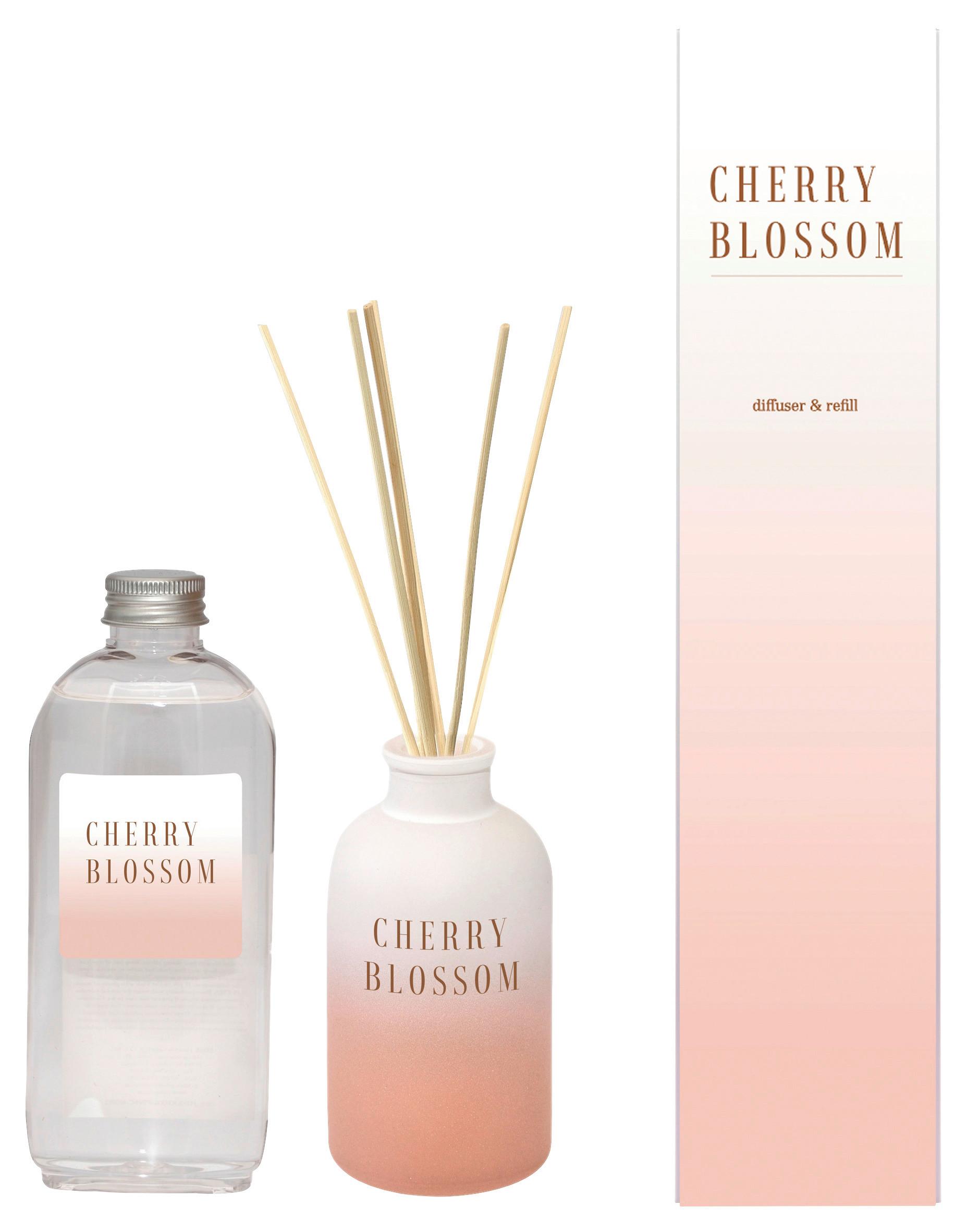 Difúzer Cherry Blossom, 200ml - ružová, sklo/vlnitá lepenka (5,5/10,5cm) - Premium Living