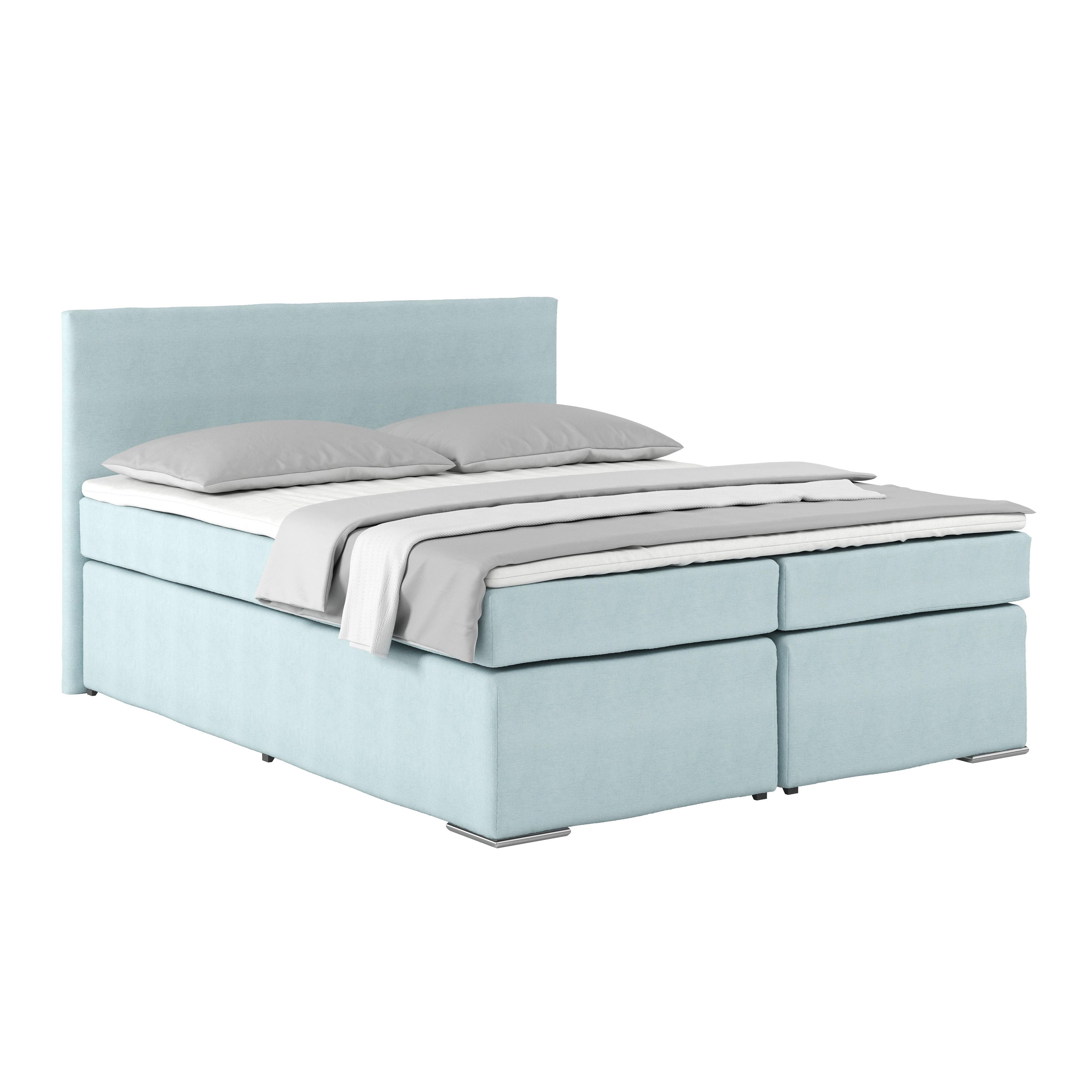 Posteľ Boxspring NERO, 160x200 cm, svetlomodrá - svetlomodrá/mätovozelená, Konventionell, kov/textil (160/200cm)