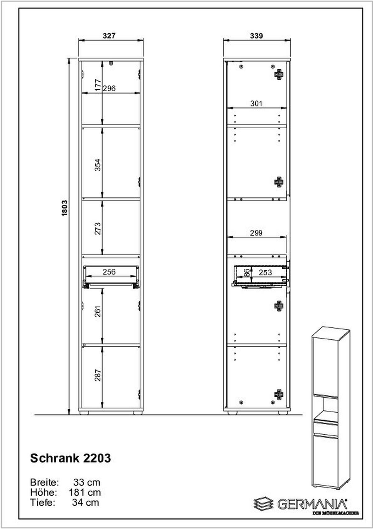 Hochschrank Gw-Lemont Graphitfarben - Schwarz/Graphitfarben, MODERN, Holzwerkstoff (33/181/34cm) - Germania