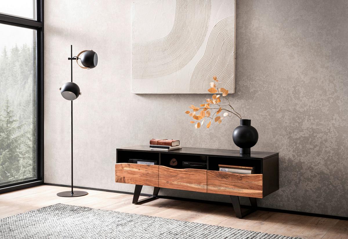 Lowboard Schwarz, Akaziefarben L: 140cm - Schwarz/Akaziefarben, Design, Holz (140/50/40cm) - MID.YOU