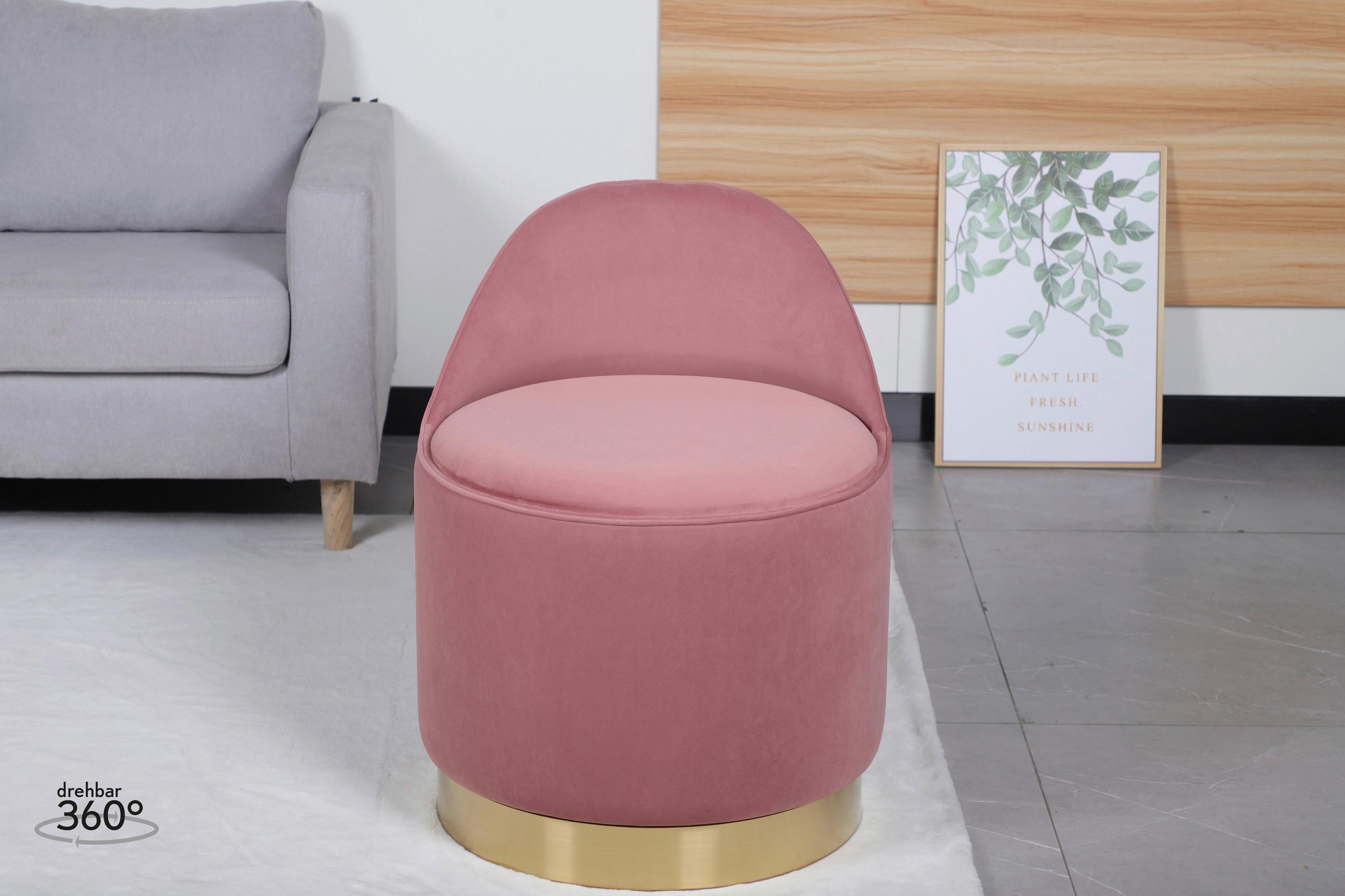 Drehhocker Viktor 125 Altrosa D: 52 Cm - Goldfarben/Altrosa, Design, Textil/Metall (52/68cm) - Kayoom