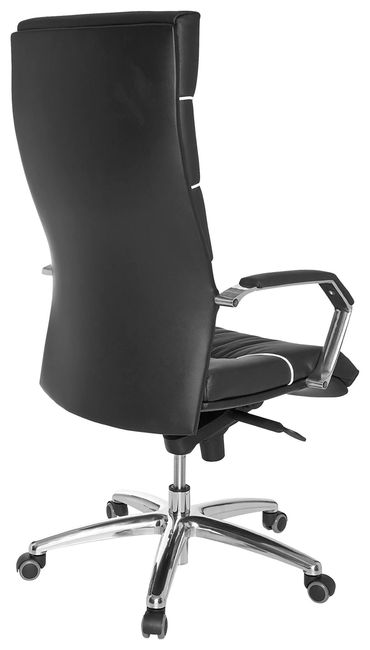 Chefsessel Ferrol + Armstützen Leder Schwarz Bis 120 Kg - Chromfarben/Schwarz, Design, Leder/Kunststoff (60/126/55cm) - MID.YOU